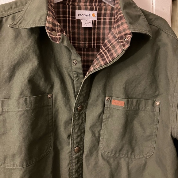 Carhartt Olive Green Canvas Work Jacket with Plaid Lining - Picture 2 of 3